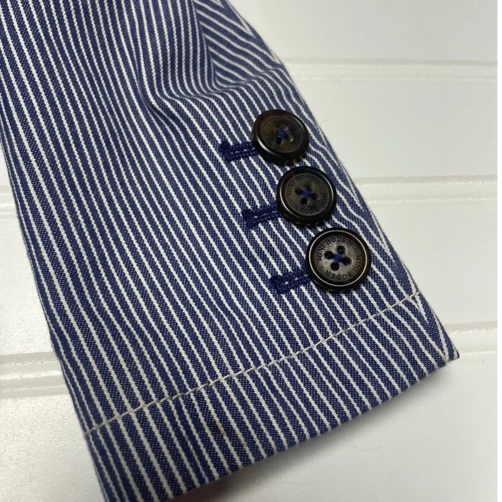 Mini Boden Navy Stripe Stretch Cotton Blazer Toddler 3/4
